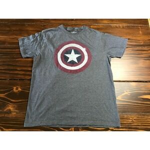 Captain America T-Shirt Youth Size Large Gray Heather Captain America Logo Print